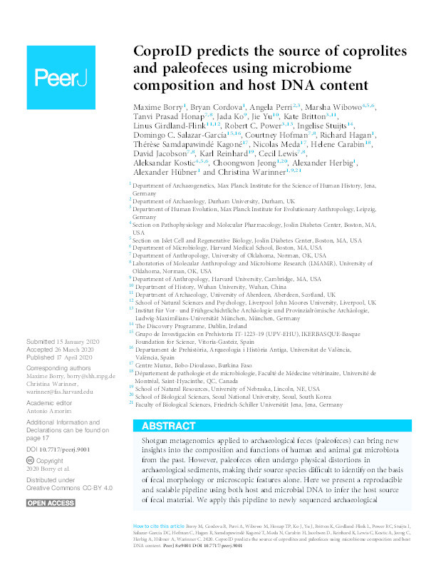 CoproID predicts the source of coprolites and paleofeces using microbiome composition and host DNA content Thumbnail