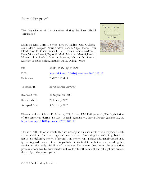 The deglaciation of the Americas during the Last Glacial Termination Thumbnail