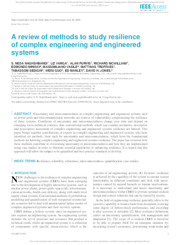 A review of methods to study resilience of complex engineering and engineered systems Thumbnail