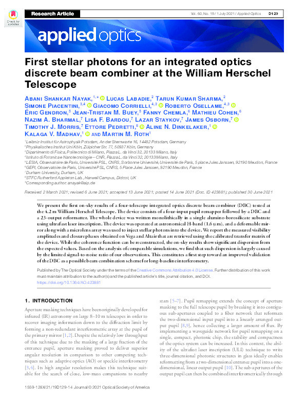 First stellar photons for an integrated optics discrete beam combiner at the William Herschel Telescope Thumbnail