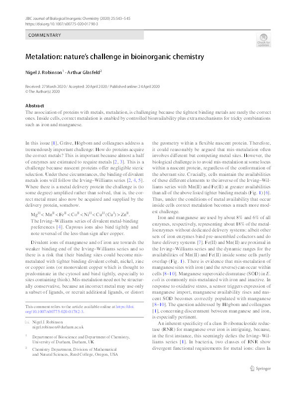 Metalation: nature’s challenge in bioinorganic chemistry Thumbnail