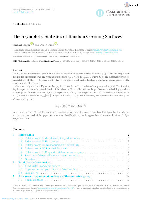 The Asymptotic Statistics of Random Covering Surfaces Thumbnail