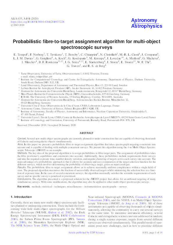 Probabilistic fibre-to-target assignment algorithm for multi-object spectroscopic surveys Thumbnail