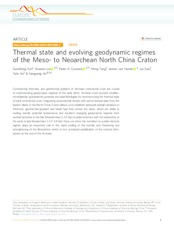 Thermal state and evolving geodynamic regimes of the Meso- to Neoarchean North China Craton Thumbnail