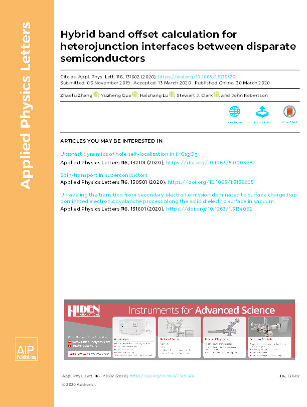 Hybrid band offset calculation for heterojunction interfaces between disparate semiconductors Thumbnail