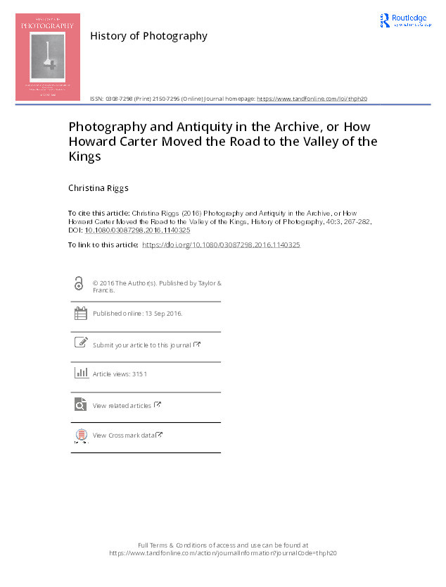 Photography and antiquity in the archive, or how Howard Carter moved the road to the Valley of the Kings Thumbnail