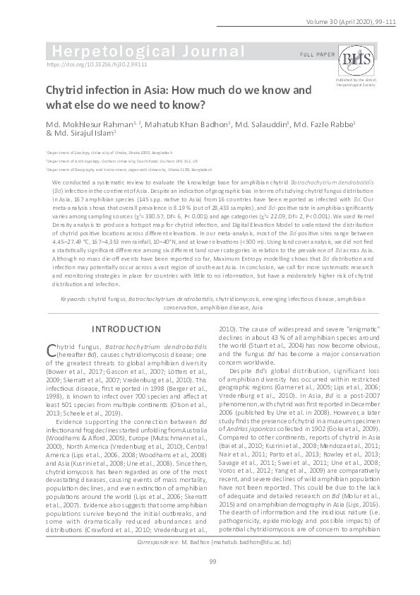 Chytrid infection in Asia: How much do we know and what else do we need to know? Thumbnail