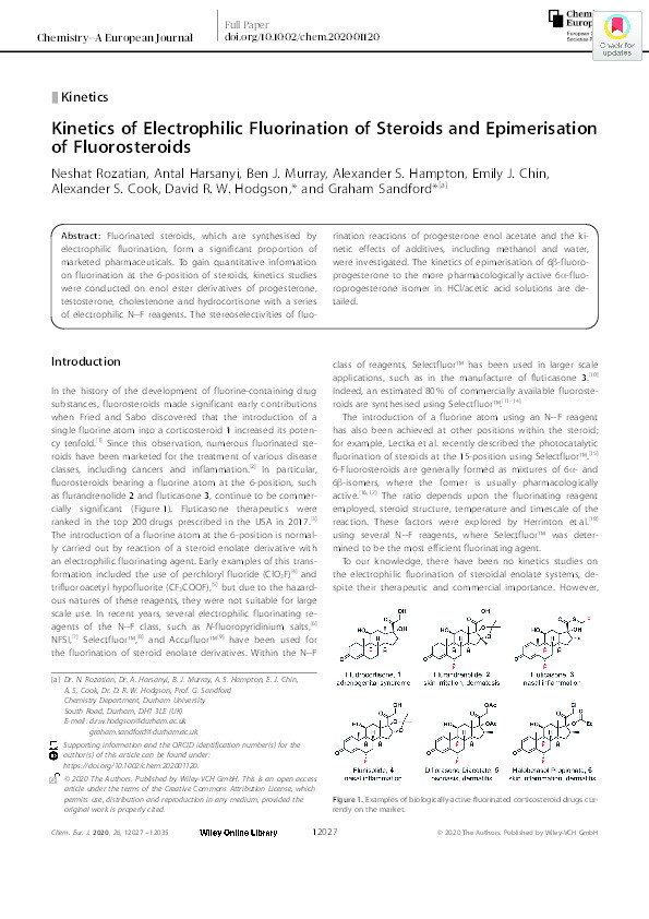 Kinetics of electrophilic fluorination of steroids and epimerisation of fluorosteroids Thumbnail