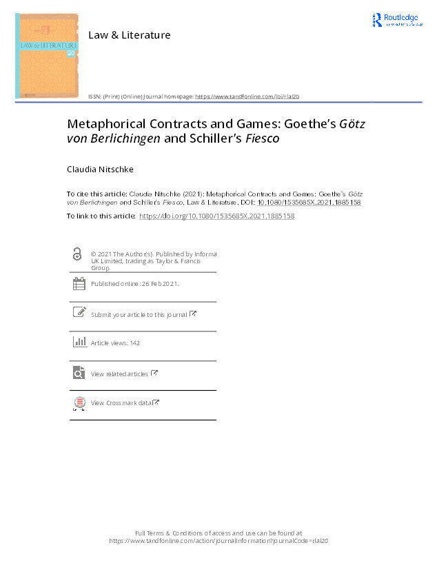 Metaphorical Contracts and Games: Goethe’s Götz von Berlichingen and Schiller’s Fiesco Thumbnail