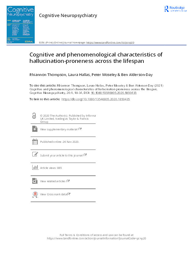 Cognitive and phenomenological characteristics of hallucination-proneness across the lifespan Thumbnail