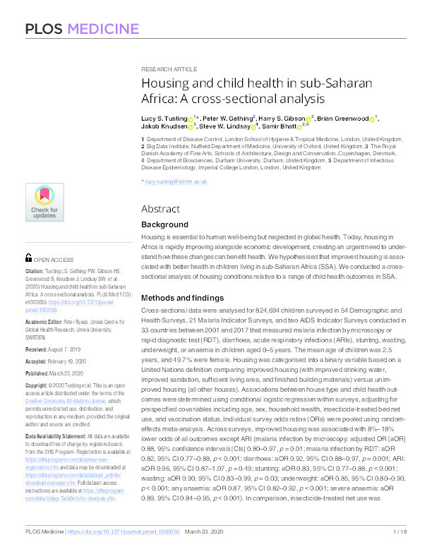 Housing and child health in sub-Saharan Africa: A cross-sectional analysis Thumbnail
