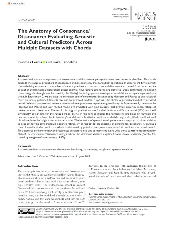 The Anatomy of Consonance/Dissonance: Evaluating Acoustic and Cultural Predictors Across Multiple Datasets with Chords Thumbnail