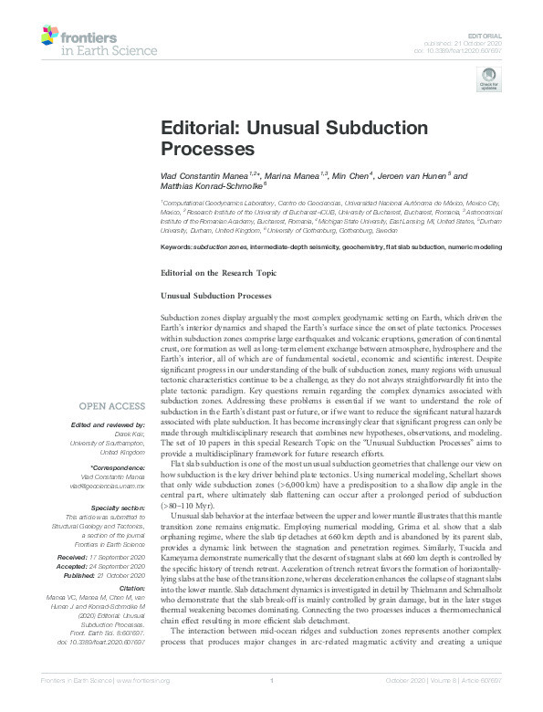 Editorial: Unusual Subduction Processes Thumbnail