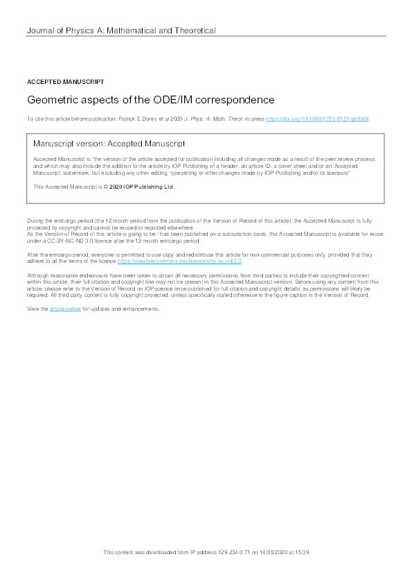 Geometric aspects of the ODE/IM correspondence