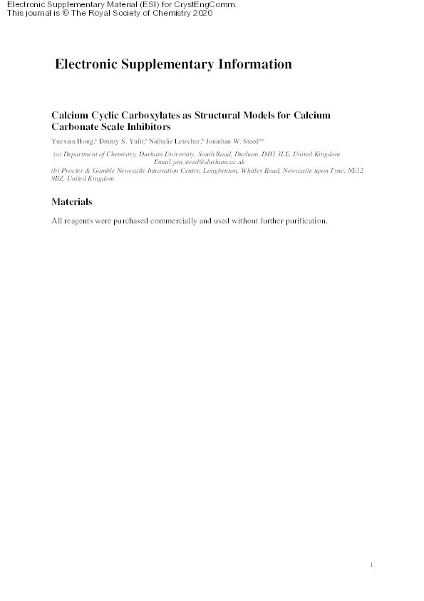Calcium cyclic carboxylates as structural models for calcium carbonate scale inhibitors Thumbnail