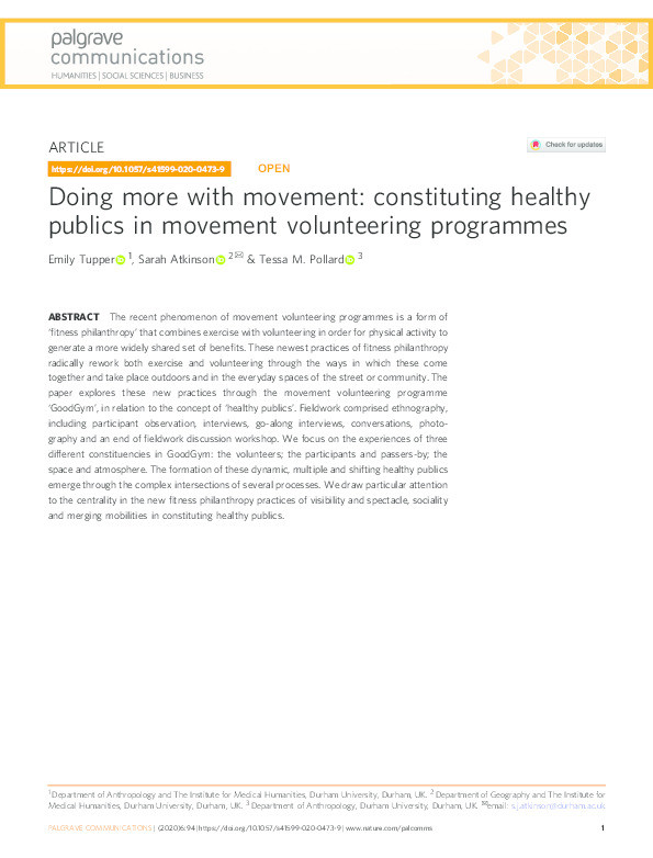 Doing more with movement: constituting healthy publics in a movement volunteering programme Thumbnail