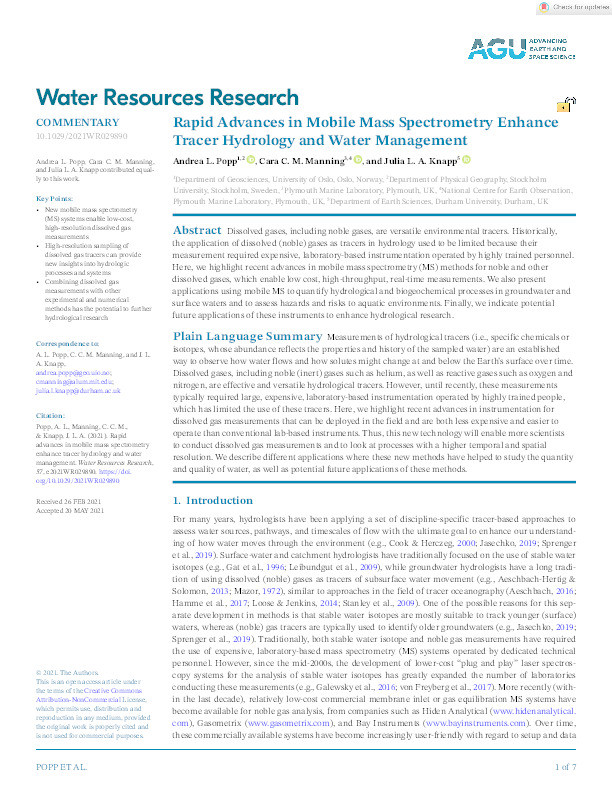 Rapid Advances in Mobile Mass Spectrometry Enhance Tracer Hydrology and Water Management Thumbnail