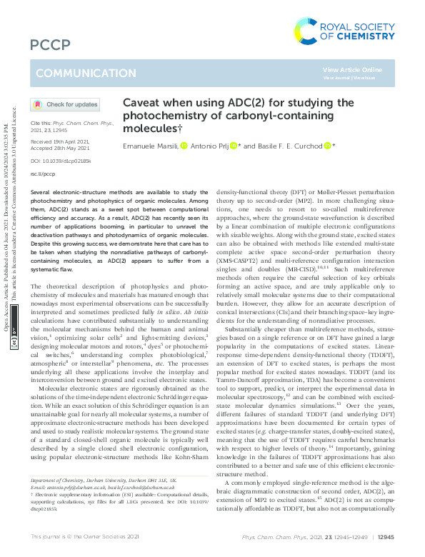 Caveat when using ADC(2) for studying the photochemistry of carbonyl-containing molecules Thumbnail