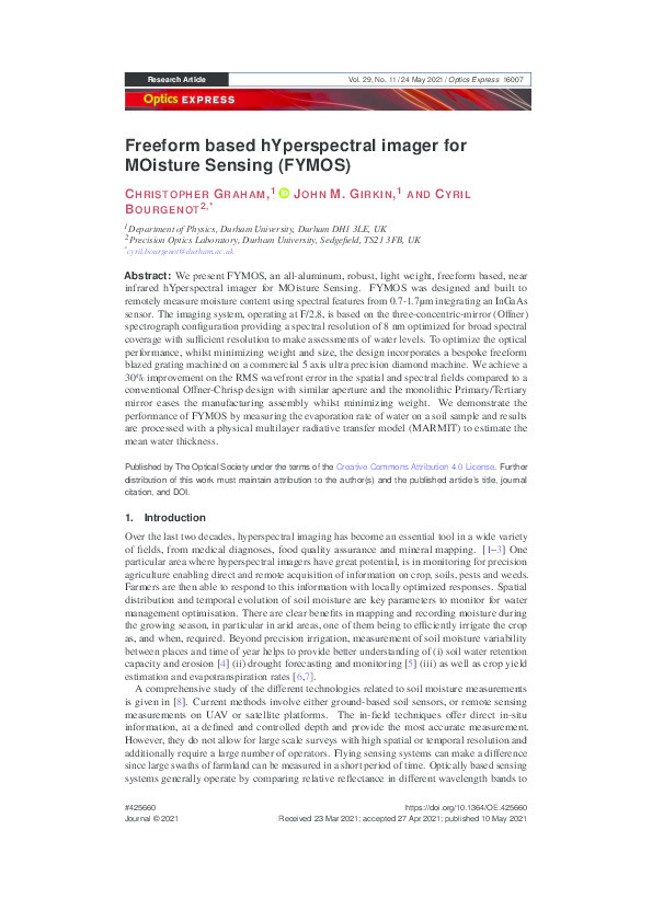 Freeform based hYperspectral imager for MOisture Sensing (FYMOS) Thumbnail