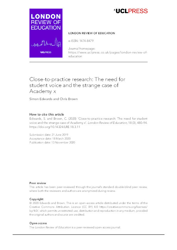 Close-to-practice research: The need for student voice and the strange case of Academy x Thumbnail