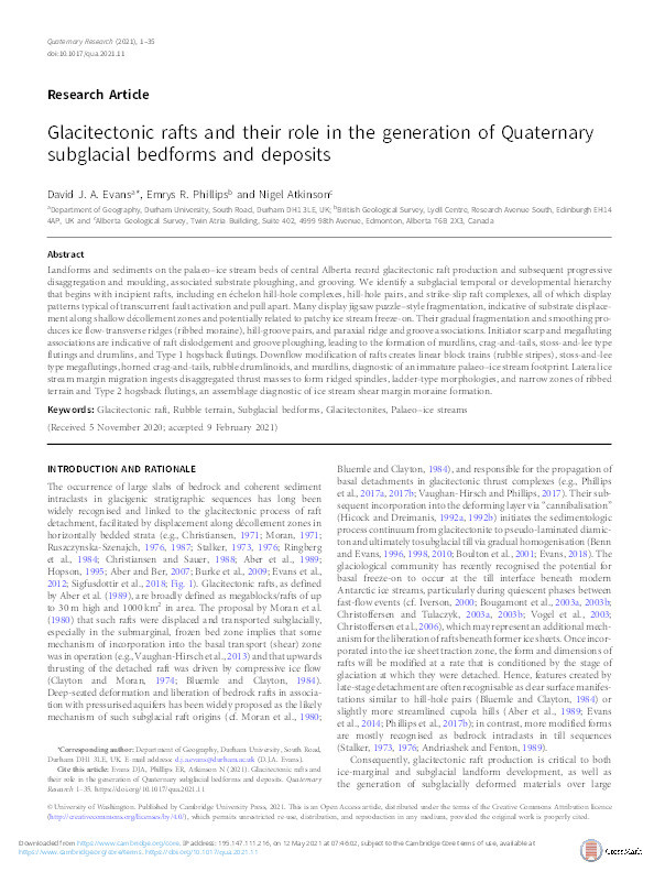 Glacitectonic rafts and their role in the generation of Quaternary subglacial bedforms and deposits Thumbnail