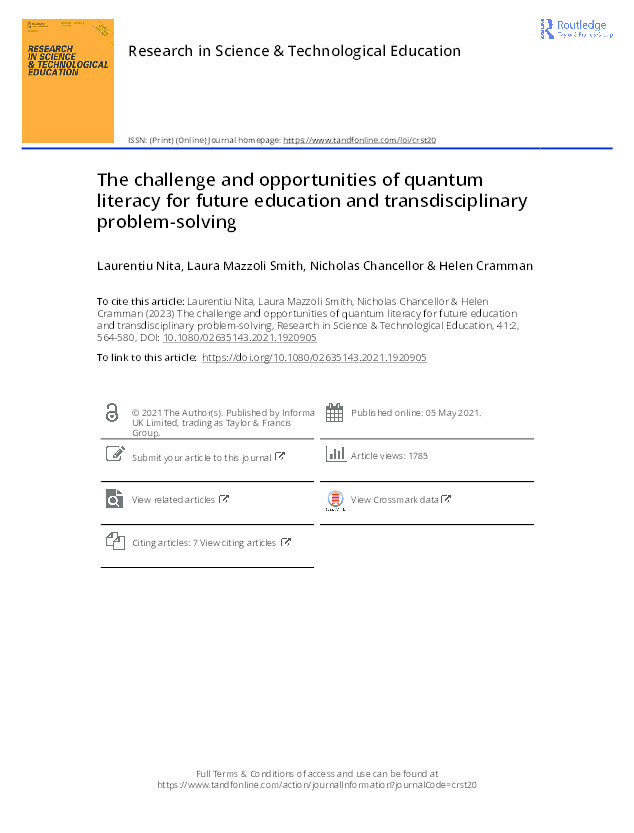 The challenge and opportunities of quantum literacy for future education and transdisciplinary problem-solving Thumbnail