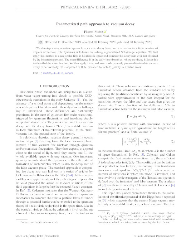 Parametrized path approach to vacuum decay Thumbnail