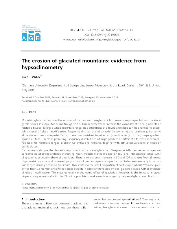 The erosion of glaciated mountains: evidence from hypsoclinometry Thumbnail