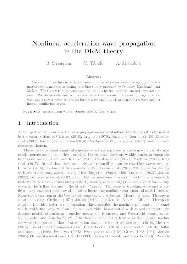 Nonlinear acceleration wave propagation in the DKM theory Thumbnail