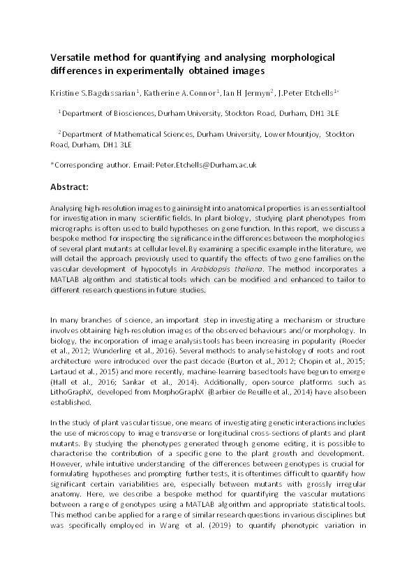 Versatile method for quantifying and analyzing morphological differences in experimentally obtained images Thumbnail