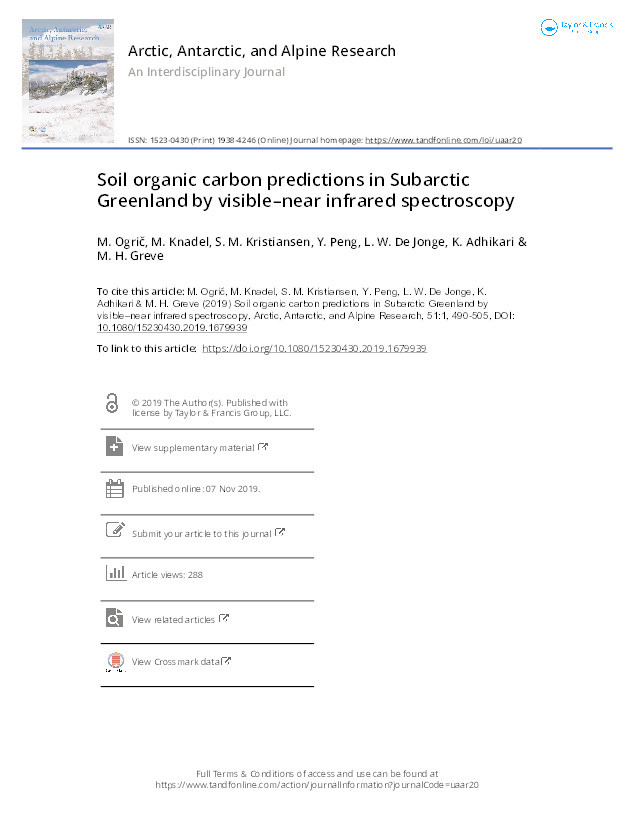Soil organic carbon predictions in Subarctic Greenland by visible–near infrared spectroscopy Thumbnail