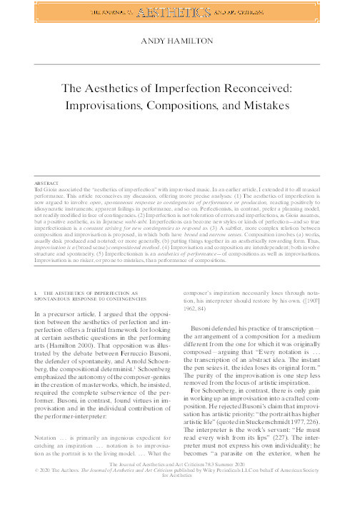 The Aesthetics Of Imperfection Re-Conceived: Improvisations, Compositions And Mistakes Thumbnail