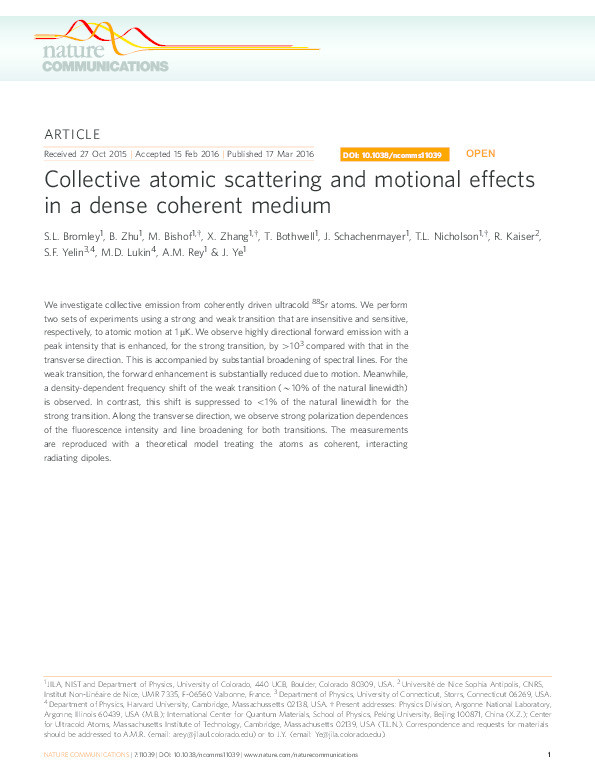 Collective atomic scattering and motional effects in a dense coherent medium Thumbnail