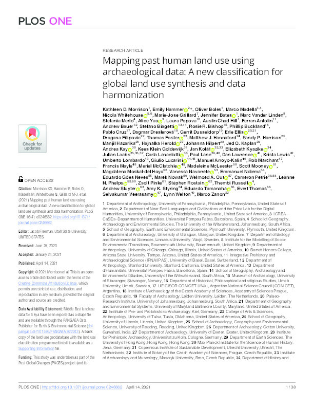 Mapping past human land use using archaeological data: A new classification for global land use synthesis and data harmonization Thumbnail