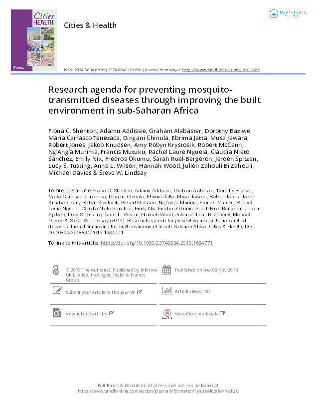 Research agenda for preventing mosquito-transmitted diseases through improving the built environment in sub-Saharan Africa Thumbnail
