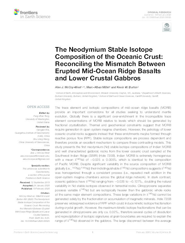 The neodymium stable isotope composition of the oceanic crust: Reconciling the mismatch between erupted mid-ocean ridge basalts and lower crustal gabbros Thumbnail