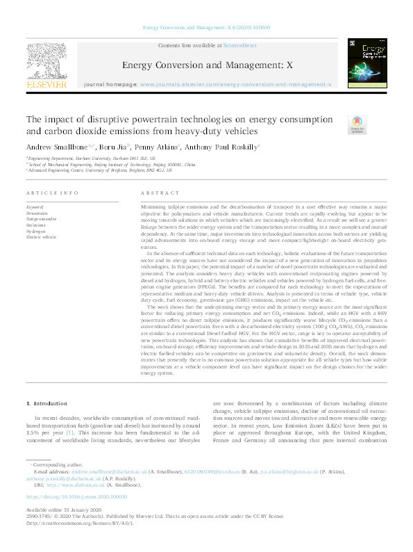 The impact of disruptive powertrain technologies on energy consumption and carbon dioxide emissions from heavy-duty vehicles Thumbnail