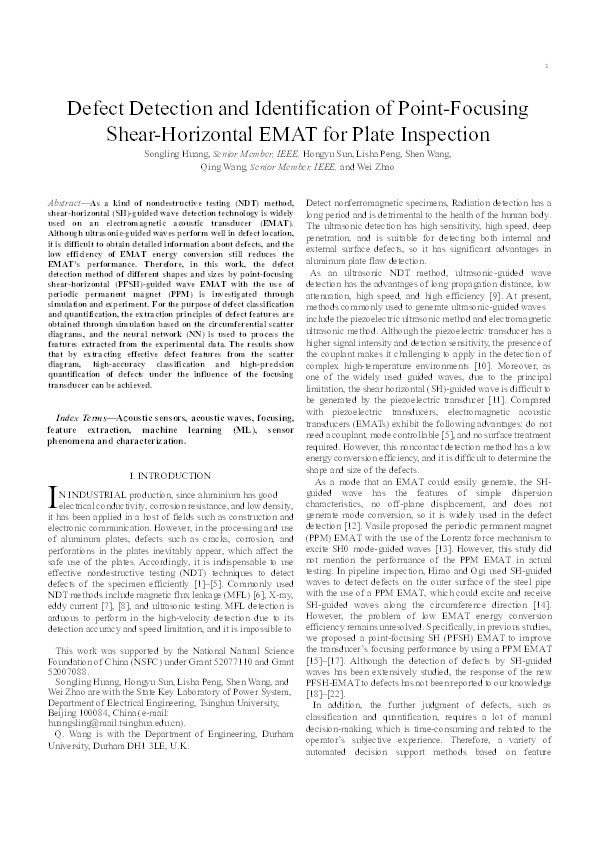 Defect detection and identification of point-focusing shear-horizontal EMAT for plate inspection Thumbnail