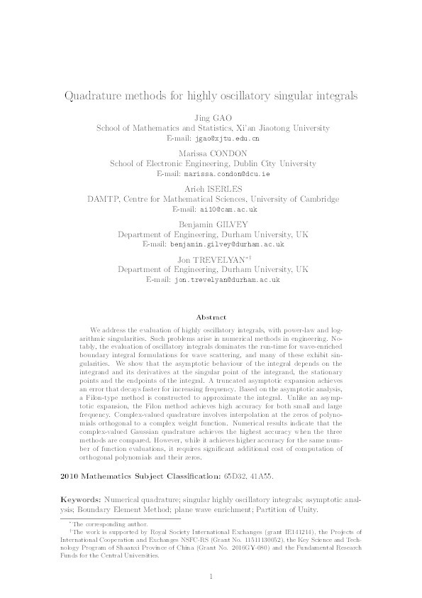 Quadrature methods for highly oscillatory singular integrals Thumbnail