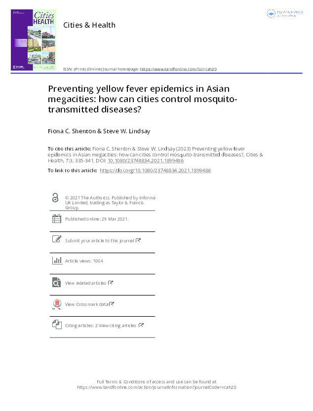 Preventing yellow fever epidemics in Asian megacities: how can cities control mosquito-transmitted diseases? Thumbnail