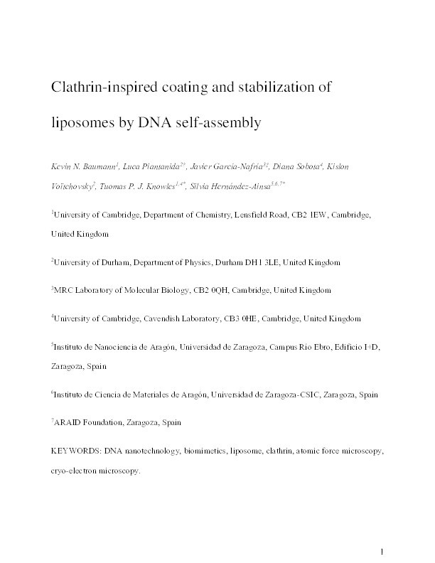 Coating and Stabilization of Liposomes by Clathrin-Inspired DNA Self-Assembly Thumbnail
