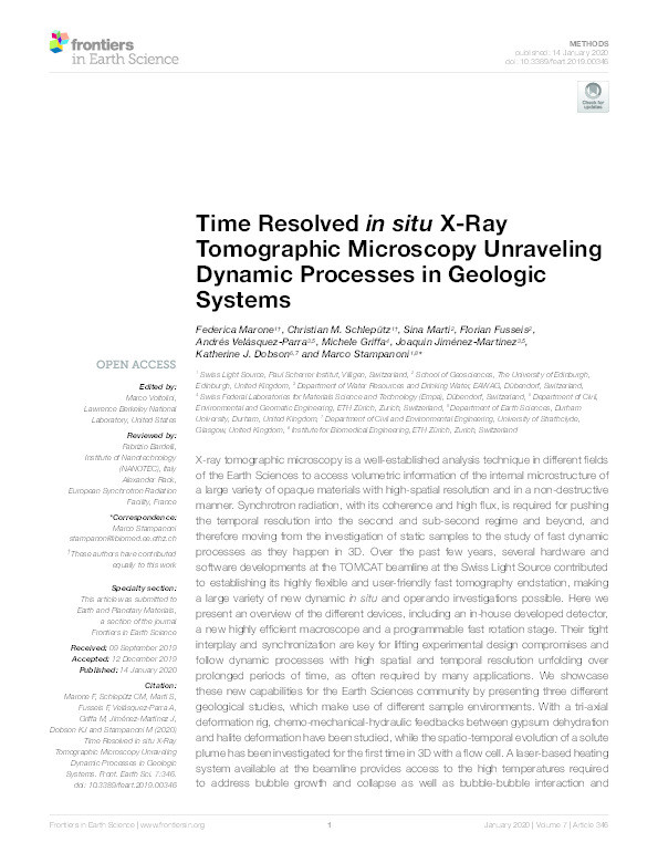 Time Resolved in situ X-Ray Tomographic Microscopy Unraveling Dynamic Processes in Geologic Systems Thumbnail