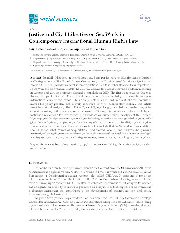 Justice and Civil Liberties on Sex Work in Contemporary International Human Rights Law Thumbnail