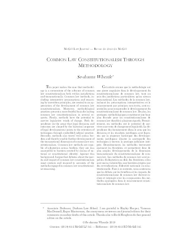 Common Law Constitutionalism Through Methodology Thumbnail