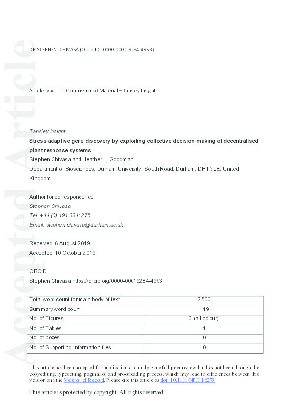 Stress‐adaptive gene discovery by exploiting collective decision‐making of decentralised plant response systems Thumbnail