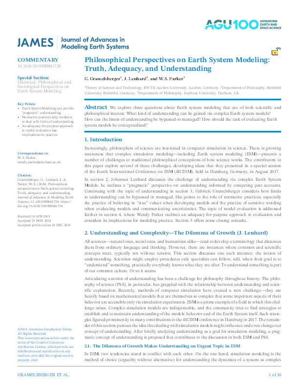 Philosophical Perspectives on Earth System Modeling: Truth, Adequacy, and Understanding Thumbnail