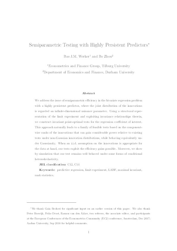 Semiparametric Testing with Highly Persistent Predictors Thumbnail