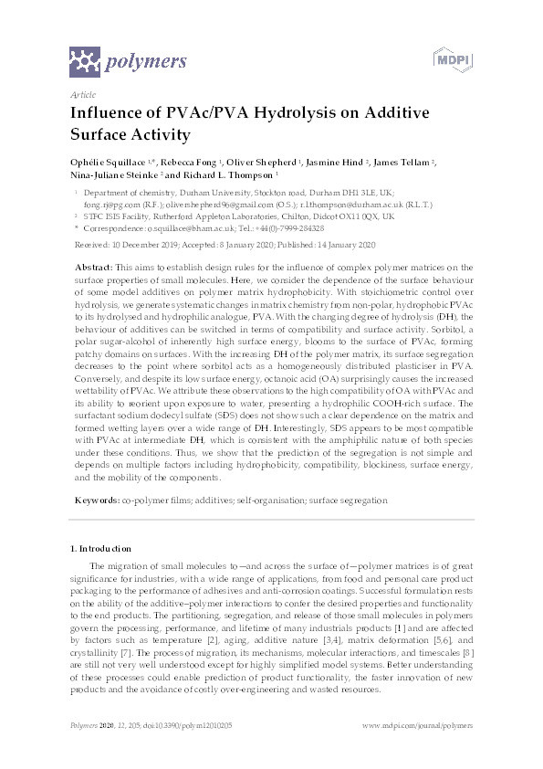 Influence of PVAc/PVA Hydrolysis on Additive Surface Activity Thumbnail