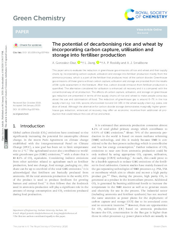 The potential of decarbonising rice and wheat by incorporating carbon capture, utilisation and storage into fertiliser production Thumbnail