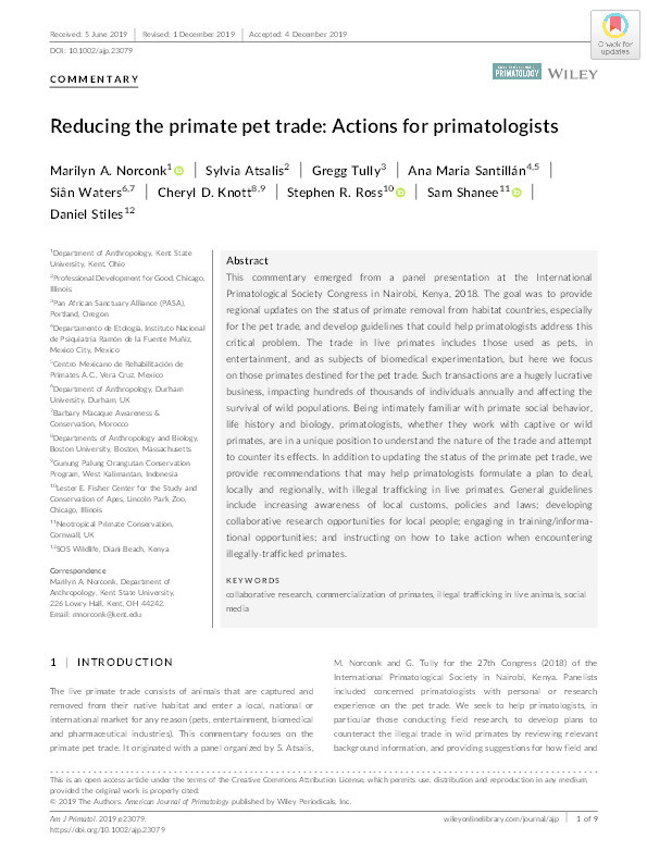 Reducing the primate pet trade: Actions for primatologists Thumbnail